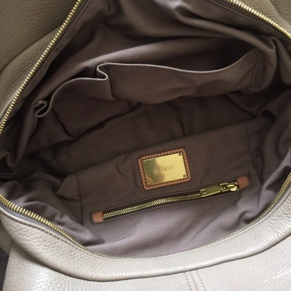 J. Crew Warm Ash Taupe Gray Pebble Leather Large "Biennial" Satchel Purse Bag - Picture 5 of 10